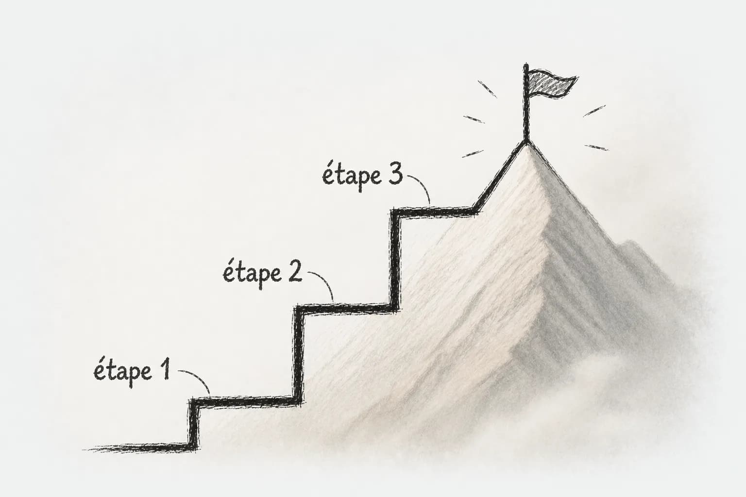 Illustration : une série de petites marches qui montent, une personne gravit la première.